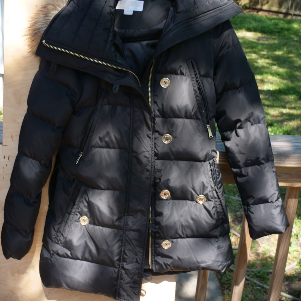 Michael Kors Black Parka with buckle belt.